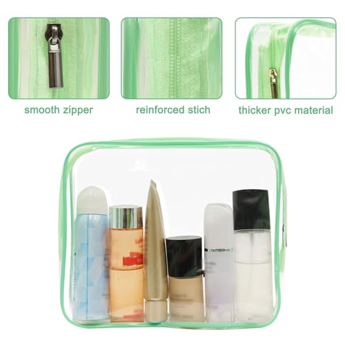 APREUTY Clear Makeup Bags, TSA Approved 6 Pcs Cosmetic Makeup Bags Set Clear PVC with Zipper Handle Portable Travel Luggage Pouch Airport Airline Vacation Organization (Green) - Image 4