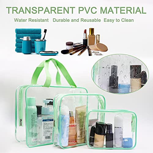 APREUTY Clear Makeup Bags, TSA Approved 6 Pcs Cosmetic Makeup Bags Set Clear PVC with Zipper Handle Portable Travel Luggage Pouch Airport Airline Vacation Organization (Green) - Image 3