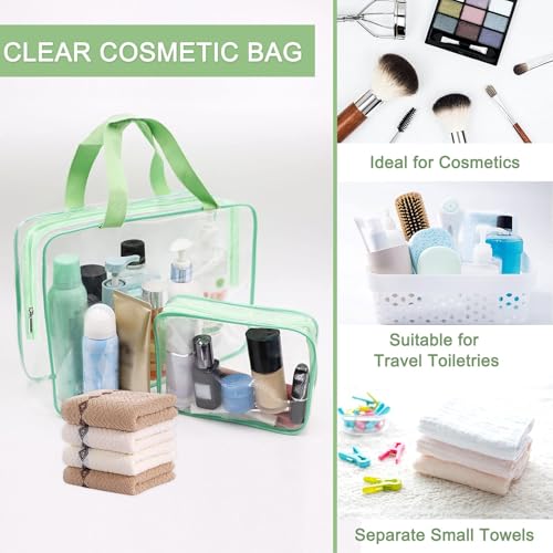 APREUTY Clear Makeup Bags, TSA Approved 6 Pcs Cosmetic Makeup Bags Set Clear PVC with Zipper Handle Portable Travel Luggage Pouch Airport Airline Vacation Organization (Green) - Image 2