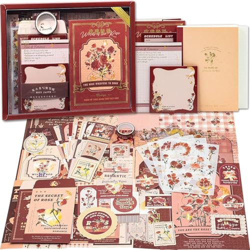 RANUR Vintage Aesthetic Scrapbook Kit with Stickers, Art Bullet Junk Journal Kit with Journaling or Scrapbooking Supplies Journal Planners Paper Stickers Craft Notebook Collage (Rose) - Image 1