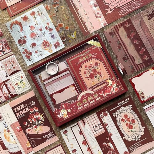 RANUR Vintage Aesthetic Scrapbook Kit with Stickers, Art Bullet Junk Journal Kit with Journaling or Scrapbooking Supplies Journal Planners Paper Stickers Craft Notebook Collage (Rose) - Image 3