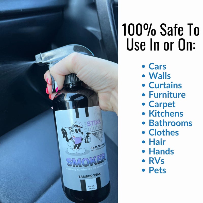The Stink Solution Smoke Odor Eliminator Spray - Completely Remove Smoke Smell From House, Car, Clothes, Hands, Hair, & More - Best Odor Eliminator For Smoke - Bamboo Teak (16oz) & Sky Blue (16oz) - Image 2
