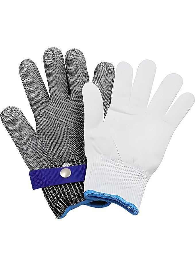Cut Resistant Stainless Steel Mesh Safety Gloves with Nylon Inner Gloves, Level 9 Protection Breathable Work Gloves for Kitchen, Butcher and Industrial Use, White - Image 1