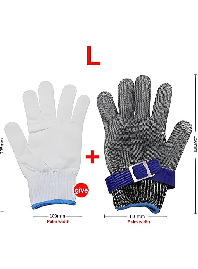 Cut Resistant Stainless Steel Mesh Safety Gloves with Nylon Inner Gloves, Level 9 Protection Breathable Work Gloves for Kitchen, Butcher and Industrial Use, White - Image 2