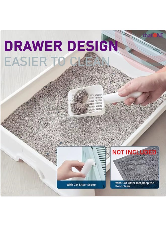 That One Foldable Cat Litter Box Enclosed with Top Exit, Front Entry Door & Drawer – Hooded Splash‑Proof Anti‑Tracking Cat Toilet with Scoop (Mint Blue) - Image 4