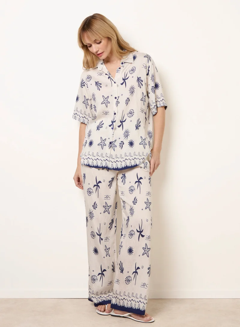 بلو فانيلا Co-Ord Set With Marine-Inspired Print