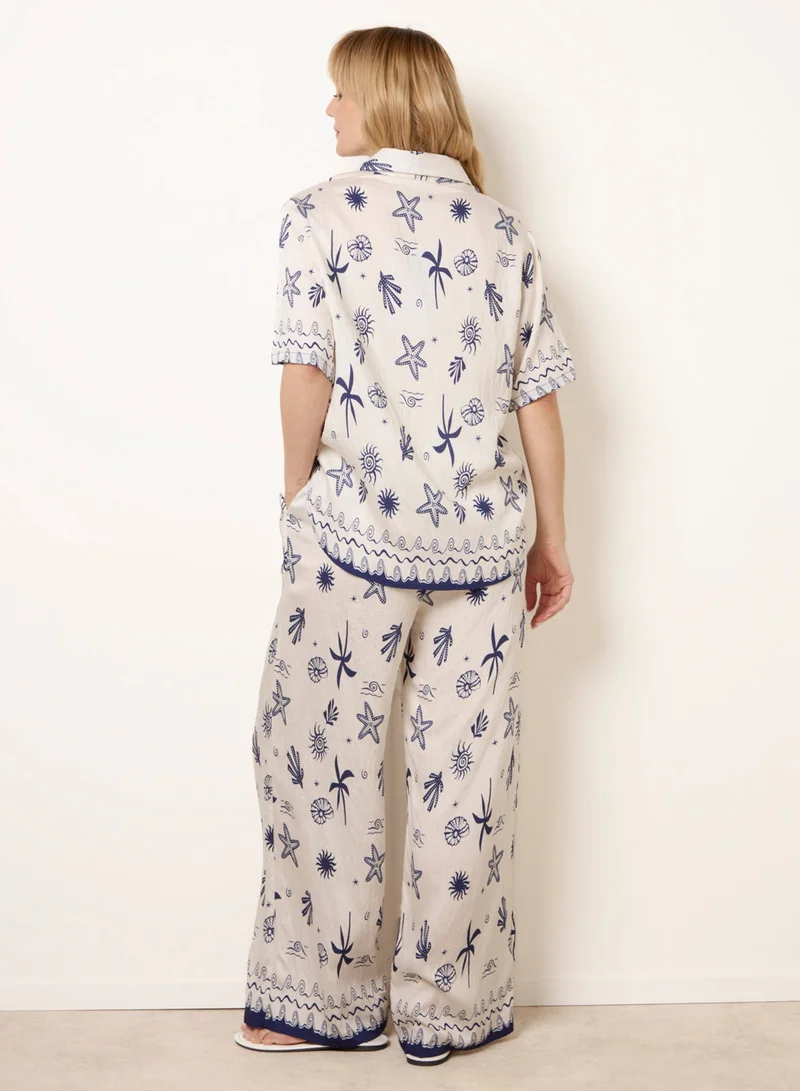 بلو فانيلا Co-Ord Set With Marine-Inspired Print