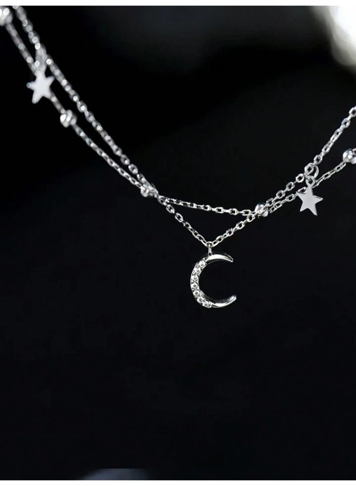 925 ستيرلنغ سيلفر تشارمز أسوارة فضية استرلينية عيار 925 بتصميم القمر والنجوم المزدوجة تضيف لمسة من البريق والسحر لإطلالة أنثوية أنيقة مثالية للهدايا والمناسبات الخاصة - Image 2