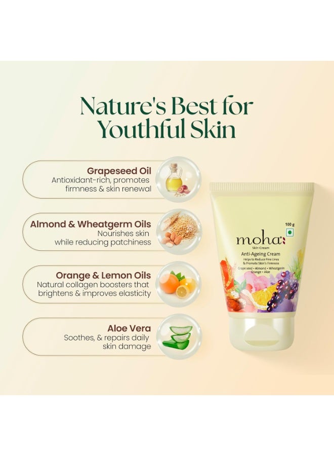 Moha: Anti Ageing Cream for Fine Line & Wrinkles | Restores Skin Firmness & Reduces Pigmentation | Enriched with Grapeseed , Aloe Vera & Wheat Germ for Collagen Boost & Radiant Glow | Dermatologically Tested for All Type of Skin - 100g (Pack of 3) - Image 3
