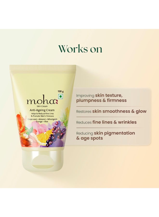Moha: Anti Ageing Cream for Fine Line & Wrinkles | Restores Skin Firmness & Reduces Pigmentation | Enriched with Grapeseed , Aloe Vera & Wheat Germ for Collagen Boost & Radiant Glow | Dermatologically Tested for All Type of Skin - 100g (Pack of 3) - Image 2