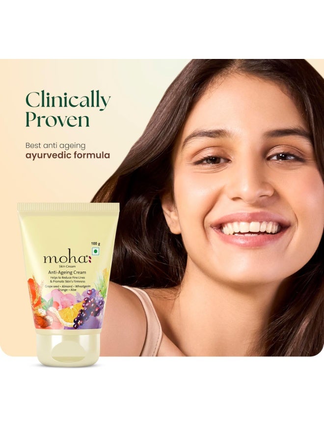 Moha: Anti Ageing Cream for Fine Line & Wrinkles | Restores Skin Firmness & Reduces Pigmentation | Enriched with Grapeseed , Aloe Vera & Wheat Germ for Collagen Boost & Radiant Glow | Dermatologically Tested for All Type of Skin - 100g (Pack of 3) - Image 4