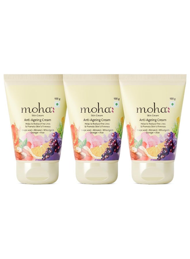 Moha: Anti Ageing Cream for Fine Line & Wrinkles | Restores Skin Firmness & Reduces Pigmentation | Enriched with Grapeseed , Aloe Vera & Wheat Germ for Collagen Boost & Radiant Glow | Dermatologically Tested for All Type of Skin - 100g (Pack of 3) - Image 1