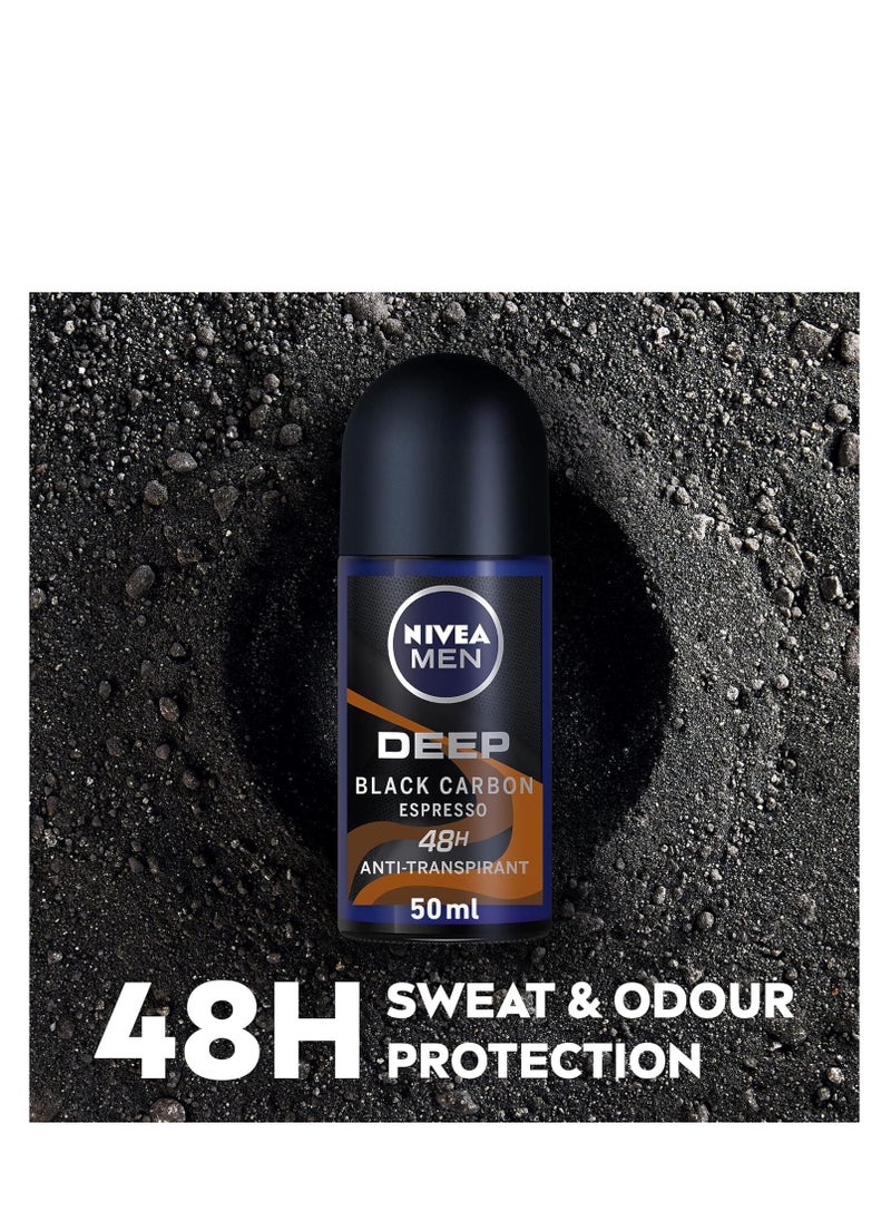 Nivea - Pack Of 2 Deodorant Men Roll On Deep Black Carbon With Espresso Scent 50ml - Image 1