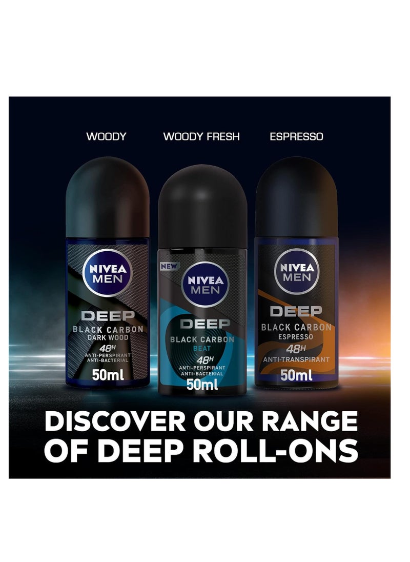 Nivea - Pack Of 2 Deodorant Men Roll On Deep Black Carbon With Espresso Scent 50ml - Image 1