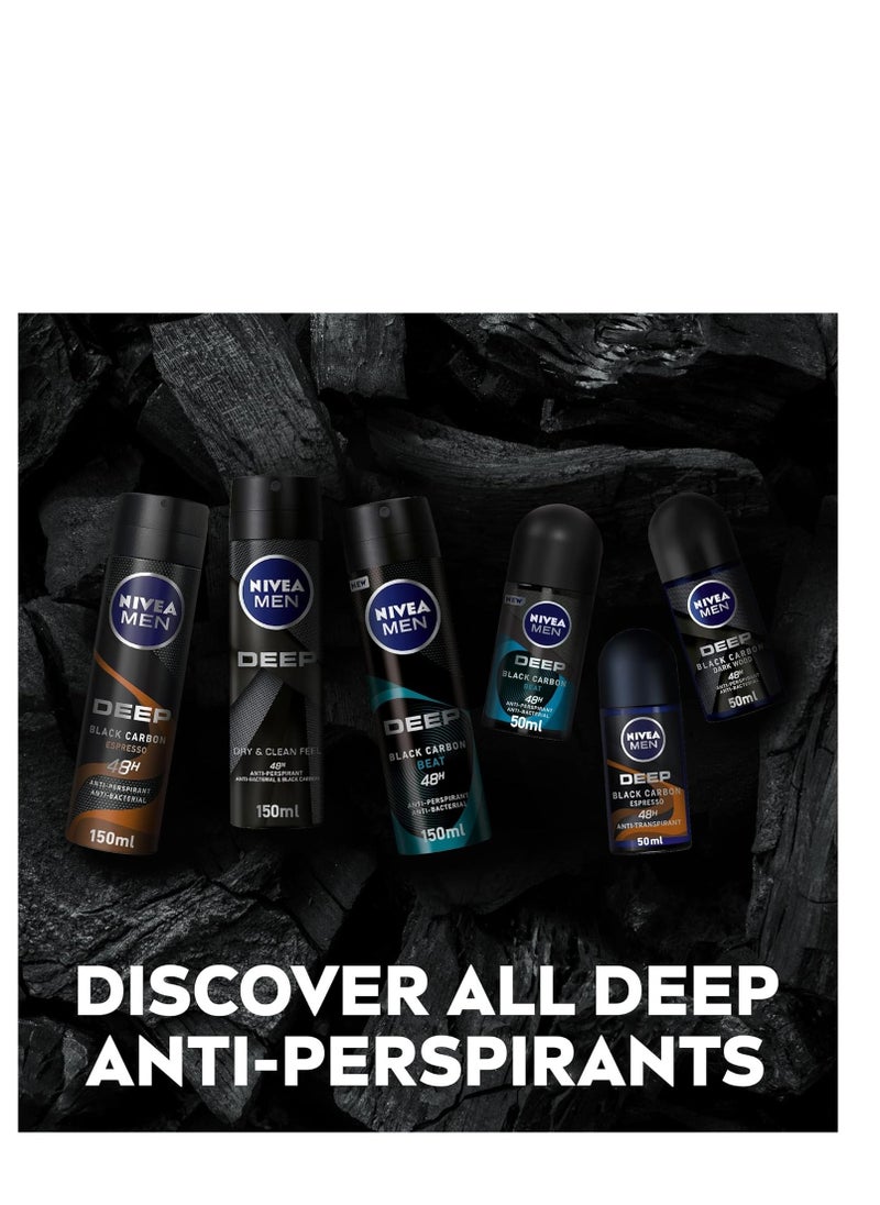 Nivea - Pack Of 2 Deodorant Men Roll On Deep Black Carbon With Espresso Scent 50ml - Image 1
