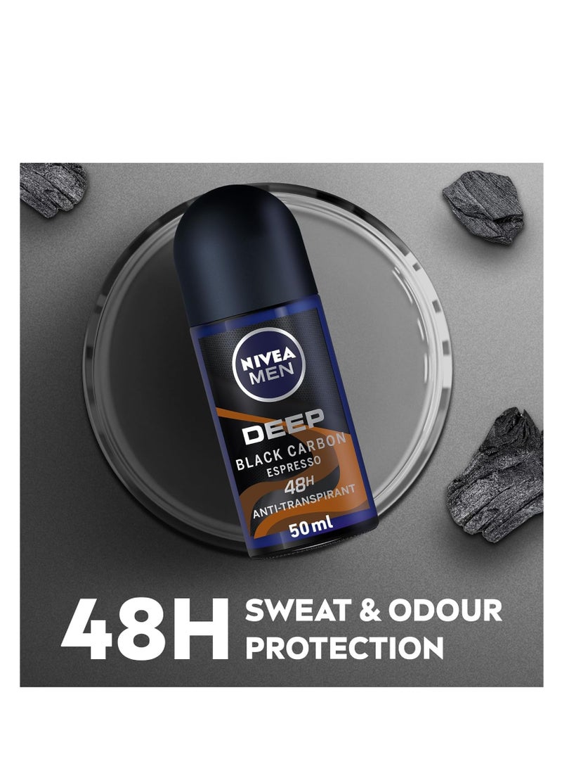 Nivea - Pack Of 2 Deodorant Men Roll On Deep Black Carbon With Espresso Scent 50ml - Image 1