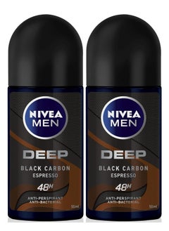 Pack Of 2 Deodorant Men Roll On Deep Black Carbon With Espresso Scent 50ml