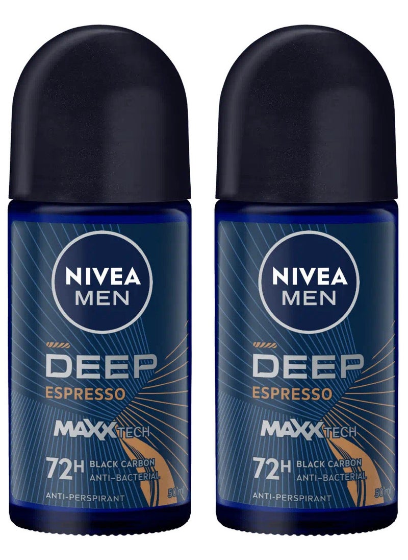 Nivea - Pack Of 2 Deodorant Men Roll On Deep Black Carbon With Espresso Scent 50ml - Image 1