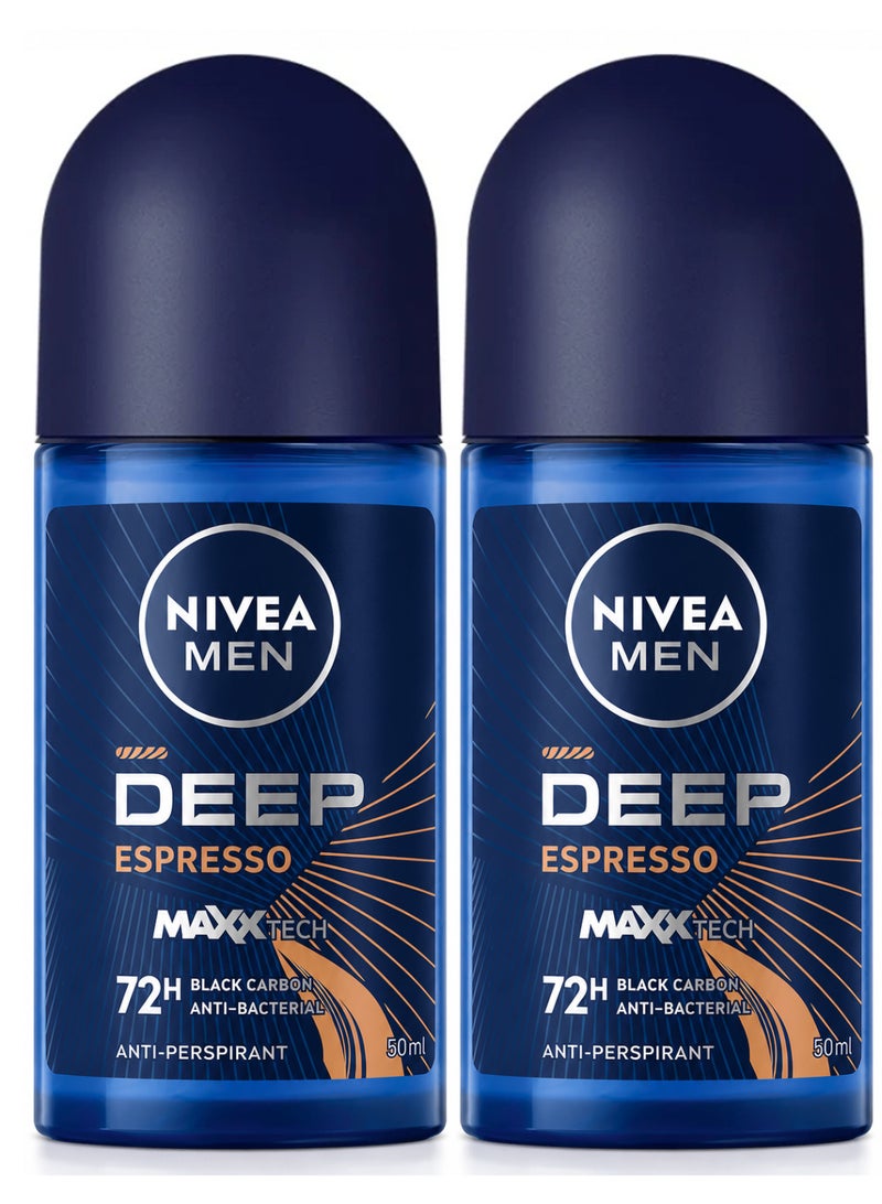 Nivea Pack Of 2 Deodorant Men Roll On Deep Black Carbon With Espresso Scent 50ml - Image 1