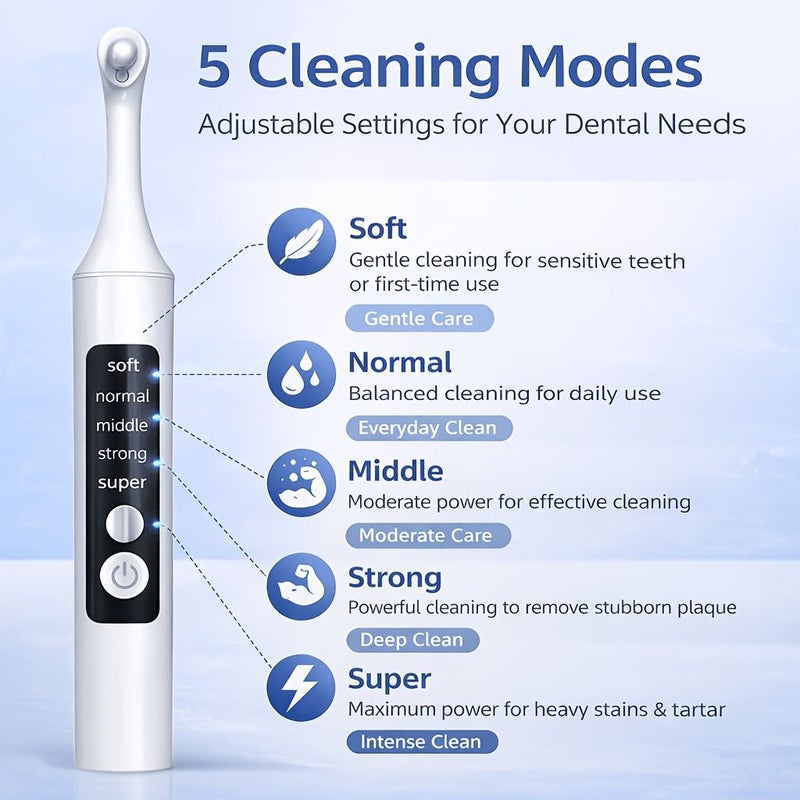 White Portable Teeth Cleaner Electric Tooth Polisher with 6 Heads - Image 5