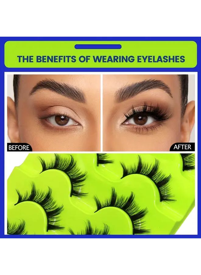 5 Pairs Cat Eye Manga Lashes 3D Fluffy False Eyelashes 13MM Handcrafted - Image 2
