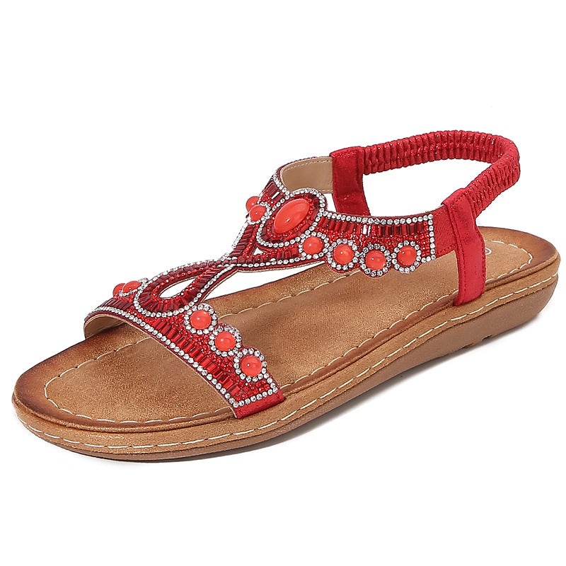 2026 Yasi Run New Bohemian Sandals for Women, Summer Rhinestone Evening Breeze Flat Round Toe Flip-Flops Open Toe Sandals - Image 4