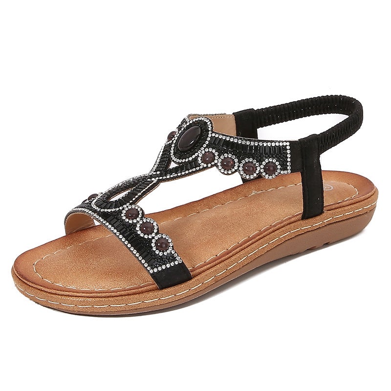 2026 Yasi Run New Bohemian Sandals for Women, Summer Rhinestone Evening Breeze Flat Round Toe Flip-Flops Open Toe Sandals - Image 5