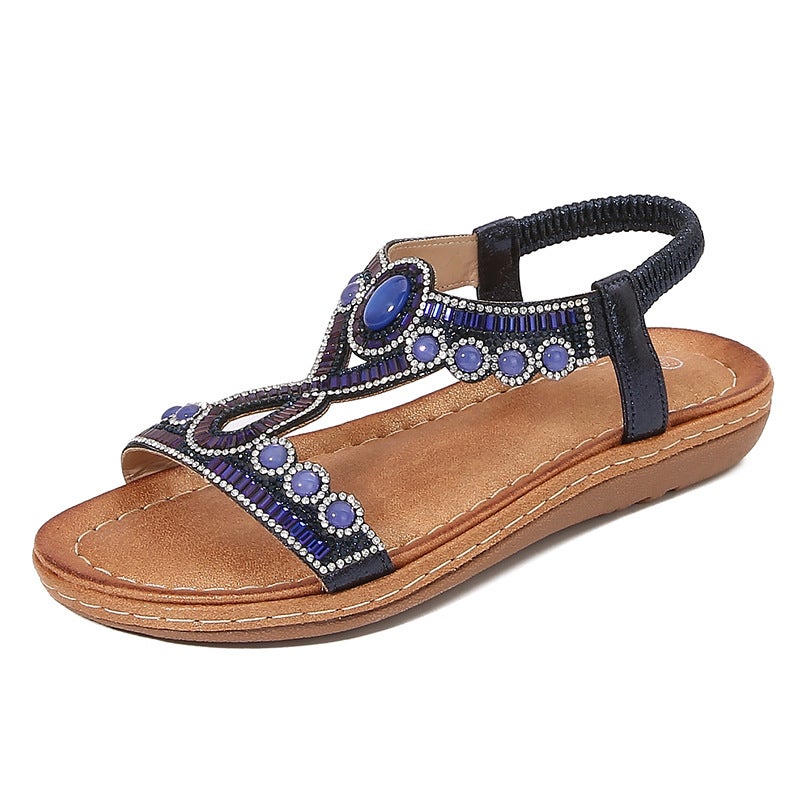 2026 Yasi Run New Bohemian Sandals for Women, Summer Rhinestone Evening Breeze Flat Round Toe Flip-Flops Open Toe Sandals - Image 3