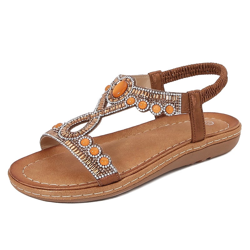 2026 Yasi Run New Bohemian Sandals for Women, Summer Rhinestone Evening Breeze Flat Round Toe Flip-Flops Open Toe Sandals - Image 1