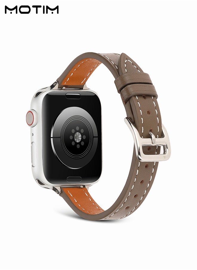 Motim - Slim Leather Bands Compatible with Apple Watch Band, 42mm/44mm/45mm, Top Grain Genuine Leather Wristband, Thin Replacement Strap for iWatch Ultra SE Series 10/9/8/7/6/5/4/3/2/1 - Image 1