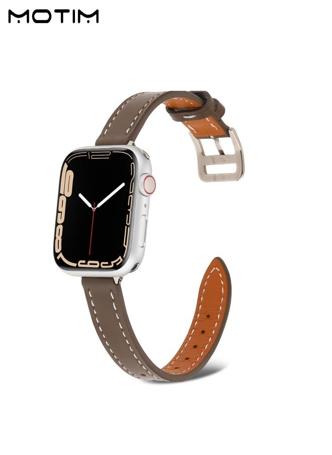 Motim - Slim Leather Bands Compatible with Apple Watch Band, 42mm/44mm/45mm, Top Grain Genuine Leather Wristband, Thin Replacement Strap for iWatch Ultra SE Series 10/9/8/7/6/5/4/3/2/1 - Image 1