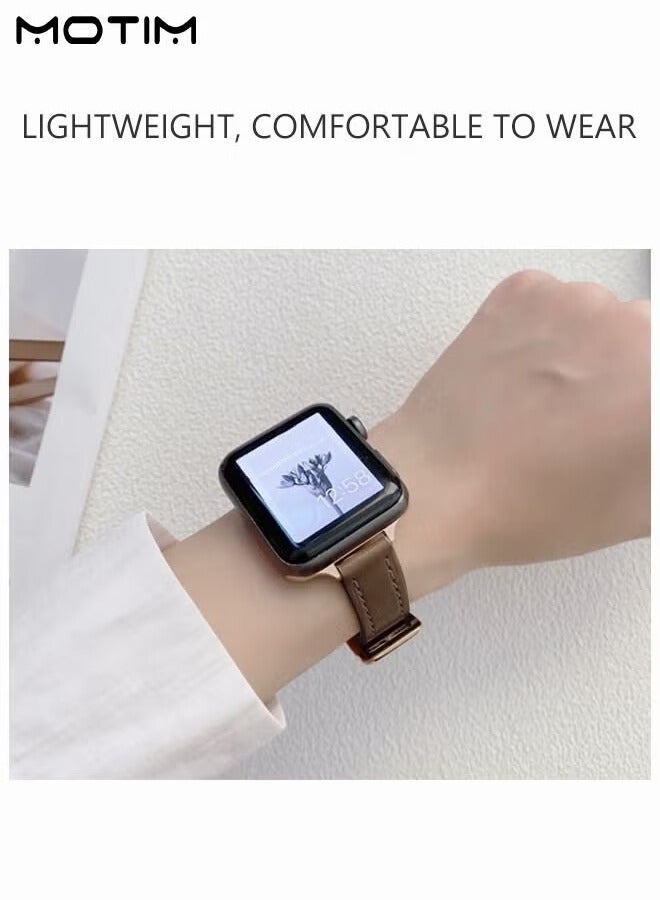 Motim Slim Leather Bands Compatible with Apple Watch Band, 42mm/44mm/45mm, Genuine Leather Wristband, Thin Replacement Strap for iWatch Ultra/Ultra 2/SE Series 9/8/7/6/5/4/3/2/1 - Image 4