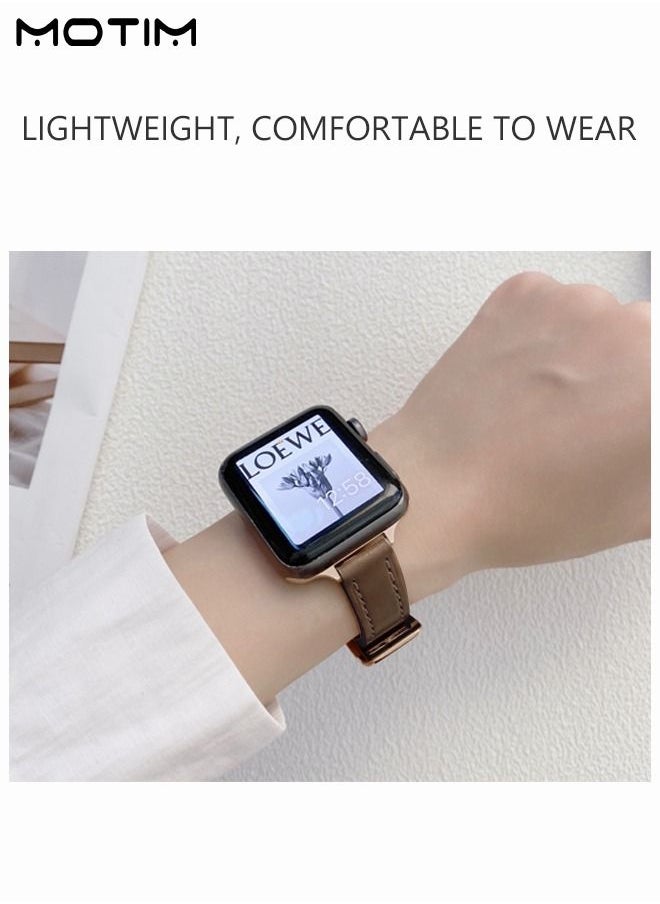 Motim - Slim Leather Bands Compatible with Apple Watch Band, 42mm/44mm/45mm, Top Grain Genuine Leather Wristband, Thin Replacement Strap for iWatch Ultra SE Series 10/9/8/7/6/5/4/3/2/1 - Image 1