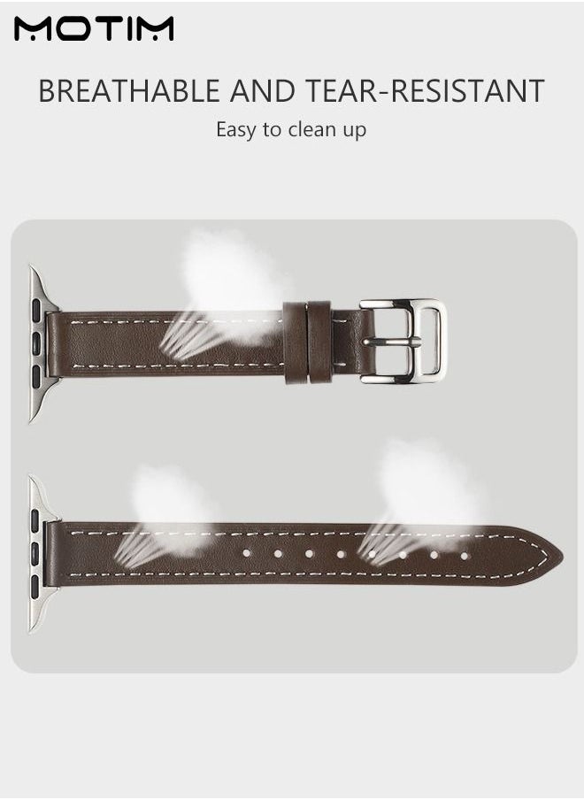 Motim - Slim Leather Bands Compatible with Apple Watch Band, 42mm/44mm/45mm, Top Grain Genuine Leather Wristband, Thin Replacement Strap for iWatch Ultra SE Series 10/9/8/7/6/5/4/3/2/1 - Image 1