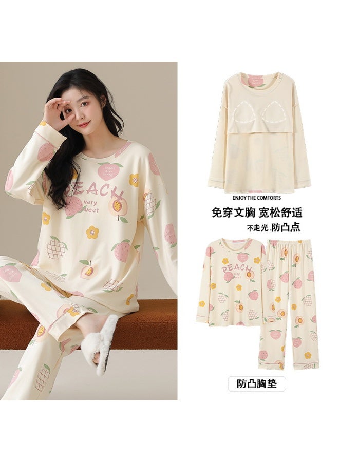 Autumn Spring Women Cotton Pajamas Set Printing Sleepwear for Girl Fashion Long Sleeve O-neck Cute Sweet Pajamas - Image 1