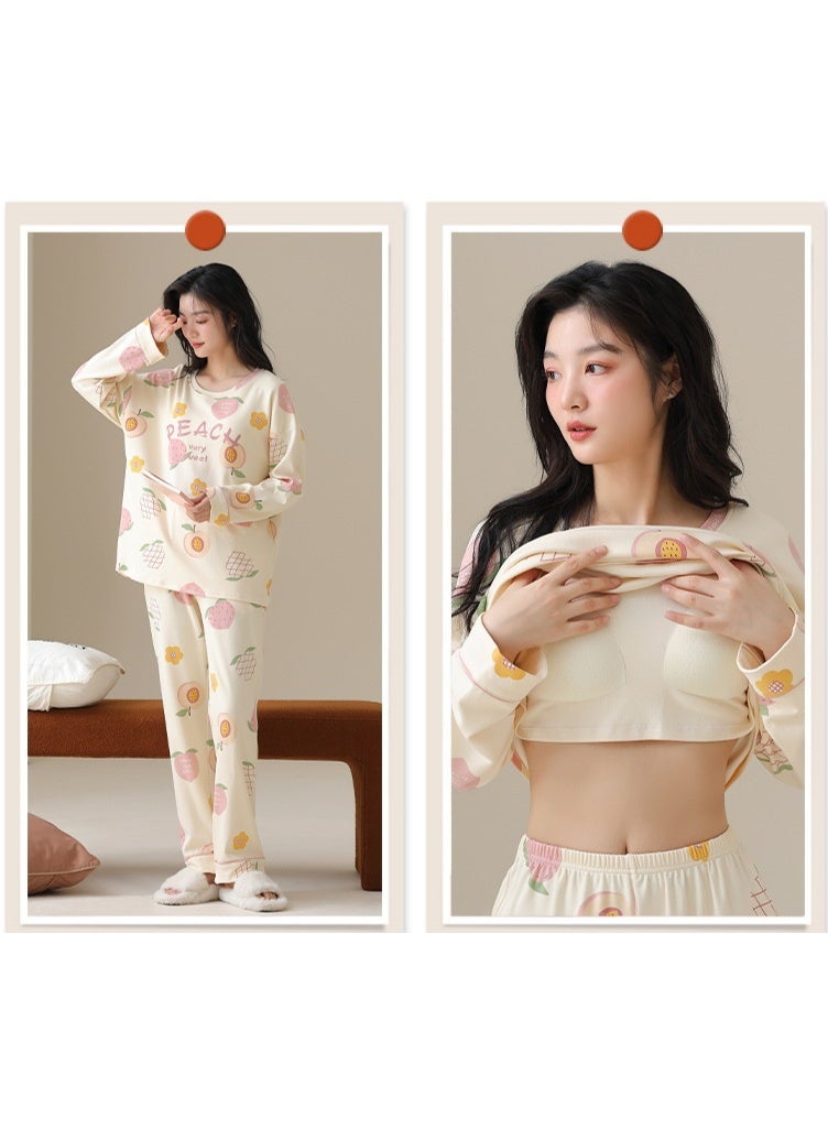 Autumn Spring Women Cotton Pajamas Set Printing Sleepwear for Girl Fashion Long Sleeve O-neck Cute Sweet Pajamas - Image 2