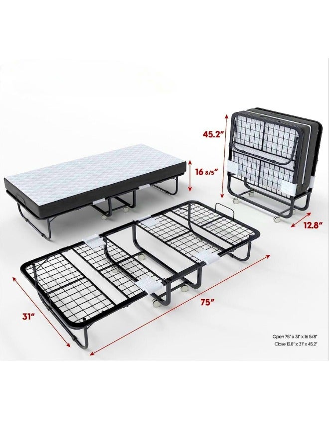 Chase Up Folding Bed 190 x 80cm with Memory Foam Mattress, Portable Foldable Beds Strong Sturdy Frame, Rollaway Beds for Home and Office  - Image 2