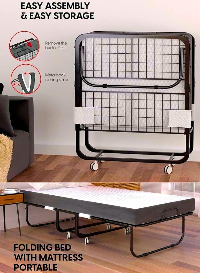 Chase Up Folding Bed 190 x 80cm with Memory Foam Mattress, Portable Foldable Beds Strong Sturdy Frame, Rollaway Beds for Home and Office  - Image 3
