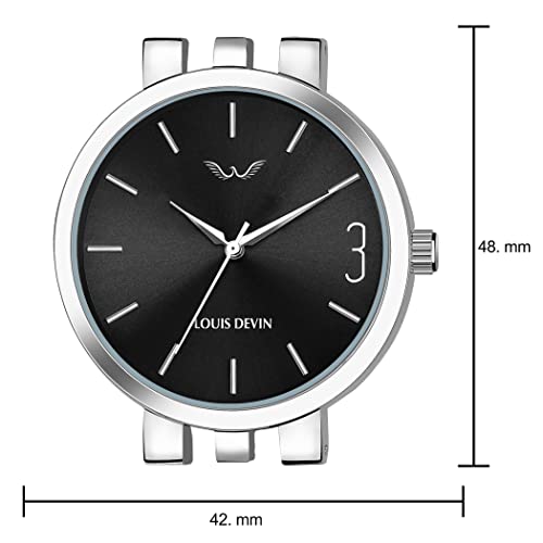 LOUIS DEVIN Stainless Steel Chain Analog Wrist Watch For Men G051-Blk-Ch, Black Dial, Silver Band - Image 4