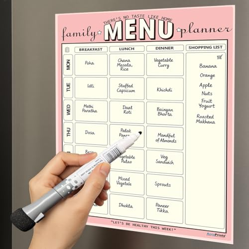 AccuPrints A4 Family Meal Planner, Magnetic Whiteboard with Marker, 29 x 21 cm, Dry Erase Flexible Writing Film for Kitchen Fridge/Office Godrej/Metal Wardrobe | Weekly Meal Panner - Image 5