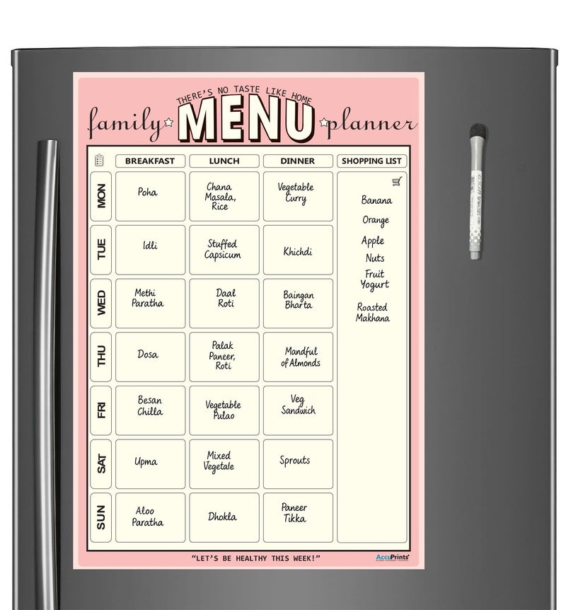 AccuPrints A4 Family Meal Planner, Magnetic Whiteboard with Marker, 29 x 21 cm, Dry Erase Flexible Writing Film for Kitchen Fridge/Office Godrej/Metal Wardrobe | Weekly Meal Panner - Image 2