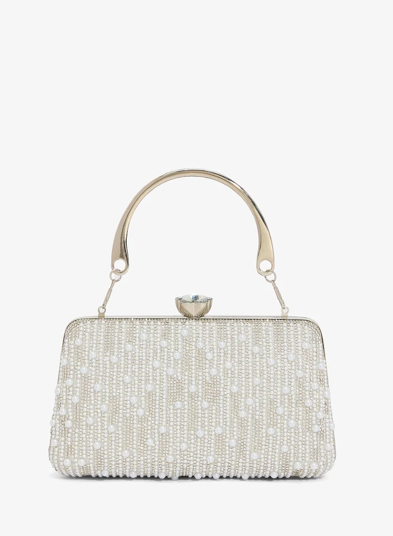 Beaded Diamond Embellished Detailed Clutch Silver