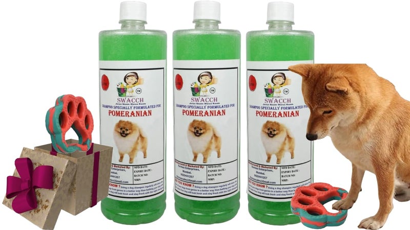 swacch Pomeranian Dog Shampoo + Paw Shape I Rubber Dog Toy for Training and Interactive I Durable & Safe I Combo Pack I 3 Litre Neem Alovera - Image 1
