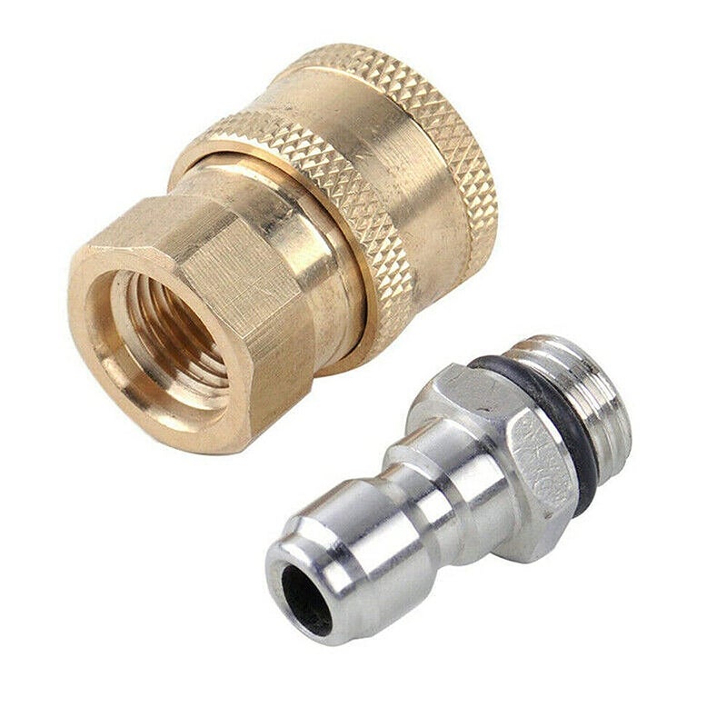 VELVON Qrc Pair Foam Gun 1415 Thread Brass Connector 14 Stainless Steel Connector QC Male Plug Male Threaded 14mm and 38 Connect Fittings for Hose Pipe M22 x 15 One Male and One Female Adapter - Image 2