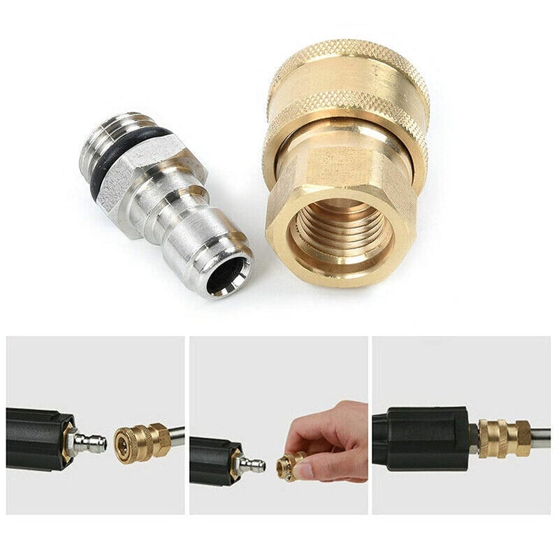 VELVON Qrc Pair Foam Gun 1415 Thread Brass Connector 14 Stainless Steel Connector QC Male Plug Male Threaded 14mm and 38 Connect Fittings for Hose Pipe M22 x 15 One Male and One Female Adapter - Image 4