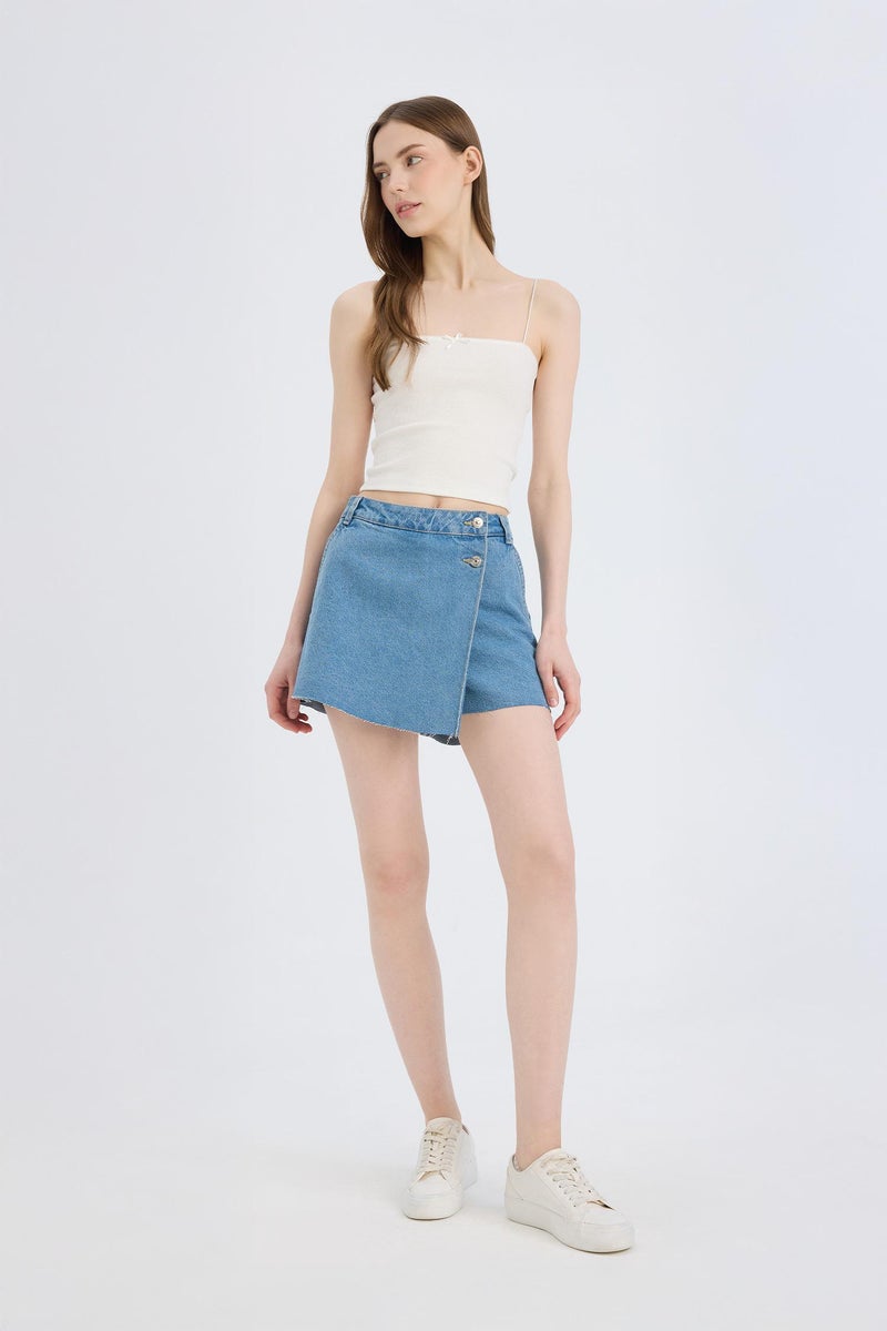 DeFacto Blue Woman High Waist Denim Shorts Casual - Image 2