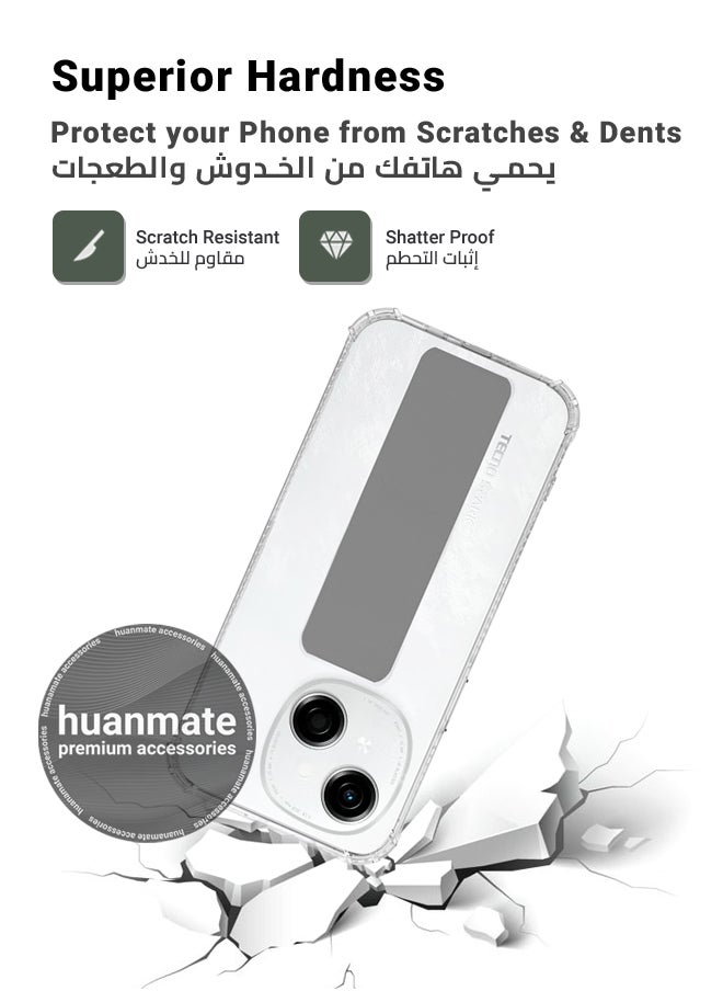 huanmate - Tecno Spark Go 1 Magnetic Case With Hand Grip Holder & Kickstand - Strong Grip for Magnetic Car Holder, Stylish & Functional, Ultimate Convenience & Hands-Free Viewing - Clear/Grey - Image 1