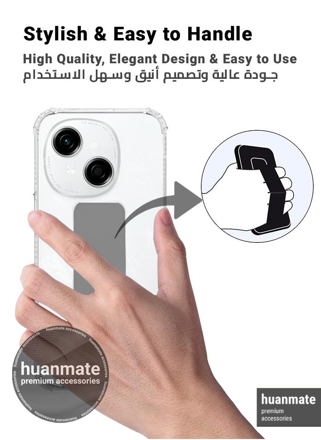 huanmate - Tecno Spark Go 1 Magnetic Case With Hand Grip Holder & Kickstand - Strong Grip for Magnetic Car Holder, Stylish & Functional, Ultimate Convenience & Hands-Free Viewing - Clear/Grey - Image 1