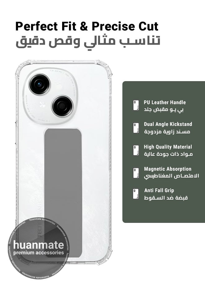 huanmate - Tecno Spark Go 1 Magnetic Case With Hand Grip Holder & Kickstand - Strong Grip for Magnetic Car Holder, Stylish & Functional, Ultimate Convenience & Hands-Free Viewing - Clear/Grey - Image 1