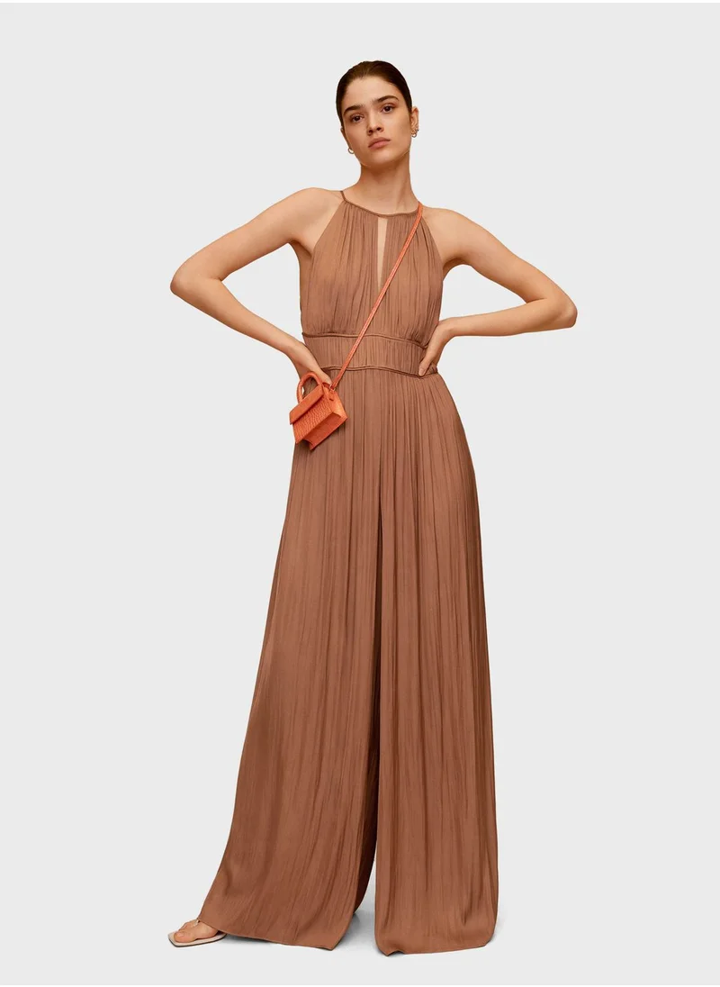 MANGO Pleat Detail Halter Neck Jumpsuit